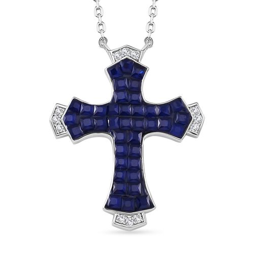 Blauer und weißer Kreuz Zirkonia Anhänger mit 45cm Kette image number 0