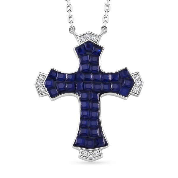 Blauer und wei&szlig;er Kreuz Zirkonia Anh&auml;nger mit 45cm Kette