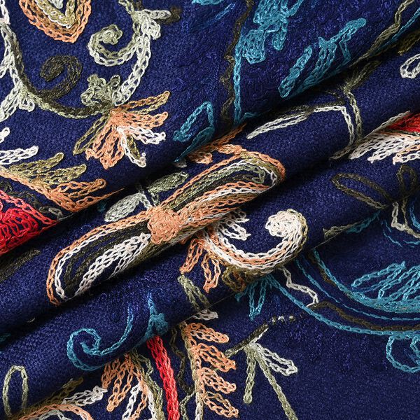 Bestickter Schal mit Fransen, Paisley-Muster, Dunkelblau image number 3