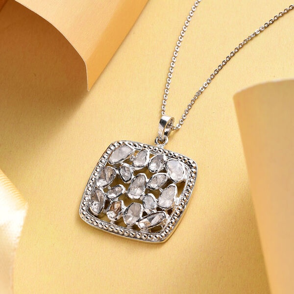 Handgearbeiteter, nat&uuml;rlicher Polki Diamant Anh&auml;nger mit 50cm Kette- 1 ct. image number 2