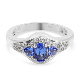Tansanit und Zirkon Ring 925 Silber platiniert  ca. 0,97 ct
