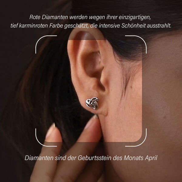Liebesknoten rote Diamant-Ohrstecker, 925 Silber platiniert - 0,25 ct. image number 3