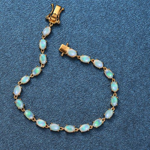 AA Natürlicher, äthiopischer Welo Opal Armband ca. 20 cm 925 Silber vergoldet ca. 6,62 ct. image number 1