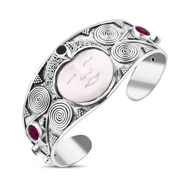 Afrikanischer Rubin (Fissure gefüllt), Natürlicher Chromdiopsid Armreif ca. 18 cm 925 Silber ca. 8,00 ct. image number 0