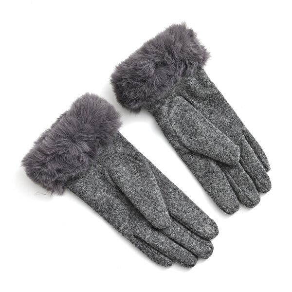 Kaschmir-Handschuhe mit Kunstfellbesatz und Touchscreen-Funktion, One Size, Grau image number 2