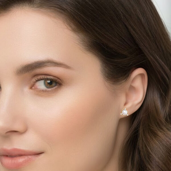 Süßwasser Perle, Weißer Zirkonia Ohrringe 925 Silber vergoldet image number 2