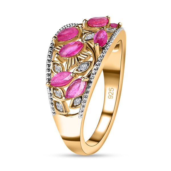 Afrikanischer Rubin, Weißer Zirkon Ring, 925 Silber Gelbgold Vermeil, (Größe 17.00) ca. 1.32 ct image number 5