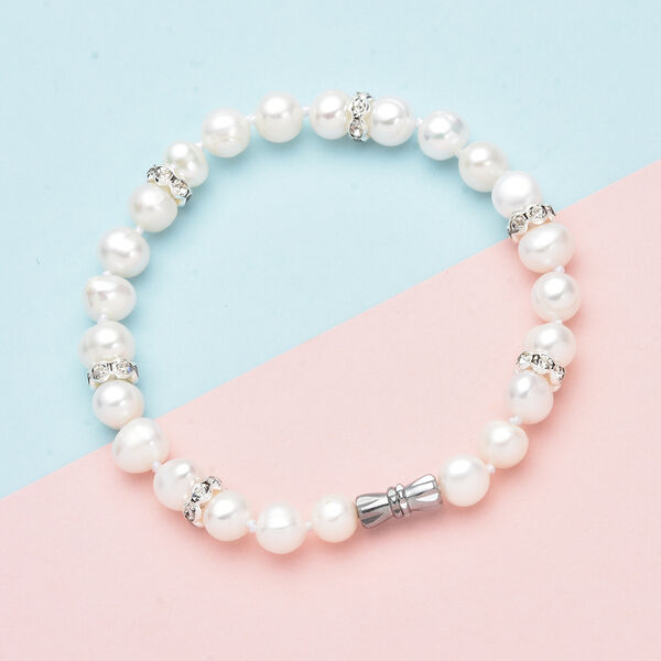 S&uuml;&szlig;wasserzuchtperlen und wei&szlig;es Kristall-Armband, 19 cm - 24,50 ct. image number 1