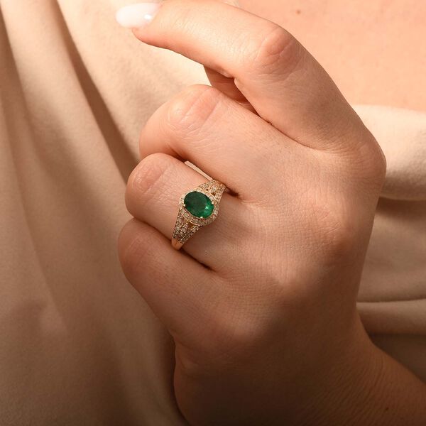 AAA Kagem sambischer Smaragd und Diamant-Ring in 585 Gelbgold - 1,56 ct. image number 7