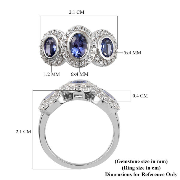 Tansanit und Zirkon Ring 925 Silber Platin-Überzug image number 7