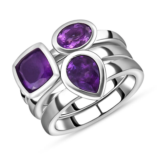 Stapelbarer, afrikanischer Amethyst 3-fach-Ring, Edelstahl ca. 1,87 ct image number 4