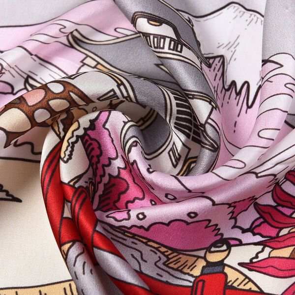 LA MAREY - Maulbeerseiden Foulard, Japanischer Tempel Druck, Weiß image number 5