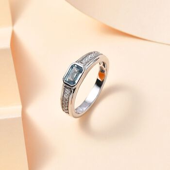 AA Aqua Kyanit, Moissanit Ring 925 Silber rhodiniert (Gr&ouml;&szlig;e 19.00) ca. 1,00 ct