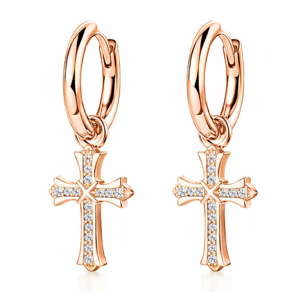 Zirkonia Kreuz-Ohrringe, Messing ros&eacute;vergoldet image number 3
