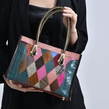 Chaos By Elsie - Farbenfrohe Echtleder Crossbody Tasche, Mattes Krokodil-Muster