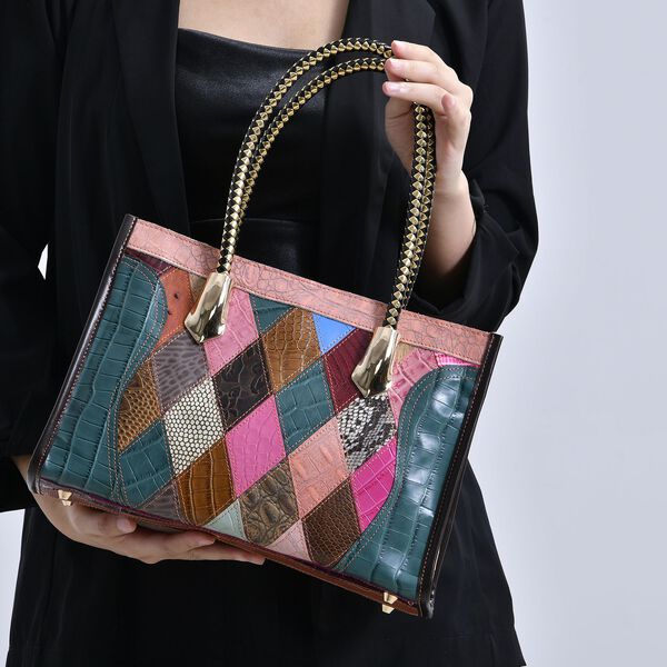 Chaos By Elsie - Farbenfrohe Echtleder Crossbody Tasche, Mattes Krokodil-Muster image number 3