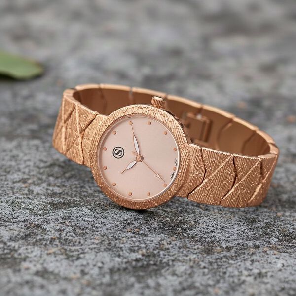 STRADA - Uhr mit japanischem PC21S Uhrwerk, roségoldfarbenem Sonnenschliff-Zifferblatt und Legierungsgehäuse image number 2