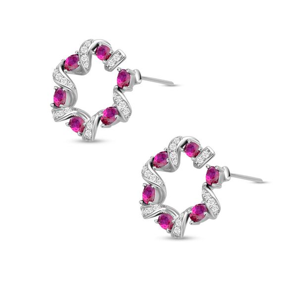 Rosa und weiße Zirkonia-Ohrringe image number 4