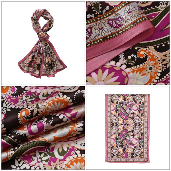 LA MAREY &ndash; Satinschal aus Maulbeerseide, Pink, Blumenmuster image number 5