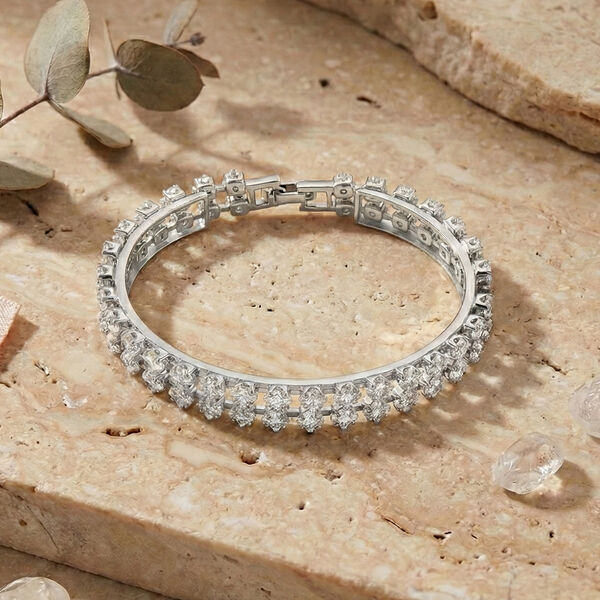 Zweilagiges wei&szlig;es Zirkonia 19cm Armband in Silberton image number 1