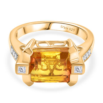 D'Joy Sphaleros Quarz, Wei&szlig;er Zirkon Ring 925 Silber 750 Gelb Vergoldet (Gr&ouml;&szlig;e 18.00) ca. 4,20 ct