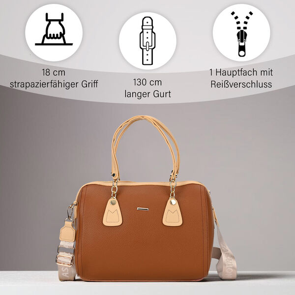SATCHEL Moderne Handtasche mit Crossbody Gurt, 34x11x22 cm, braun image number 2