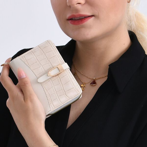 2-teiliges Geldbörsen-Set im Krokoprägungs-Design, Lange Geldbörse 20x10x3 cm und Bifold-Geldbörse 12x9x3,5 cm, Beige image number 3