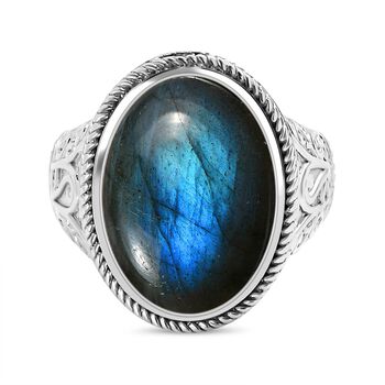 Labradorit Ring, 316L Edelstahl , (Gr&ouml;&szlig;e 19.00) ca. 13.73 ct