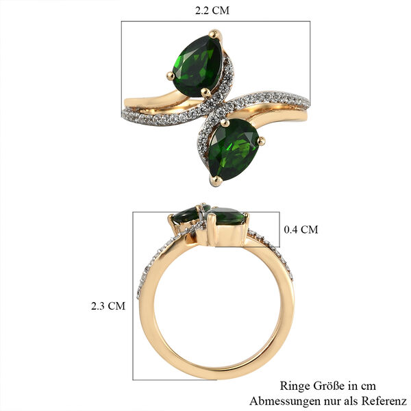 Natürlicher Chromdiopsid und Zirkon Bypass Ring 925 Silber vergoldet  ca. 1,87 ct image number 7