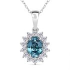 D'Joy AA Blauer Zirkon, Weißer Zirkon Anhänger mit Kette ca. 50 cm 925 Silber rhodiniert ca. 2.70 ct