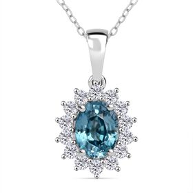 D'Joy AA Blauer Zirkon, Weißer Zirkon Anhänger mit Kette ca. 50 cm 925 Silber rhodiniert ca. 2.70 ct