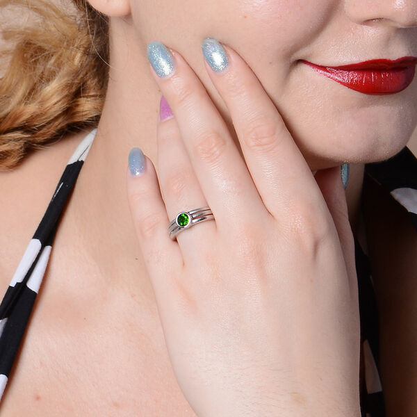 Russischer Diopsid Solit&auml;r Ring 925 Silber Rhodium-&Uuml;berzug image number 2