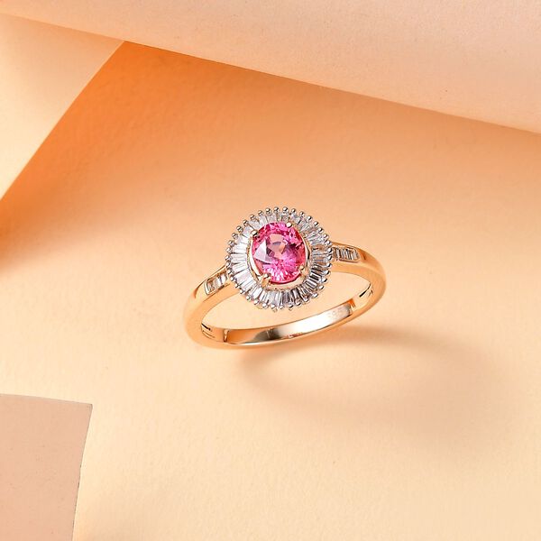 AAAA Padparadscha Saphir und Diamant Ring in 585 Gold - 1,37 ct. image number 8