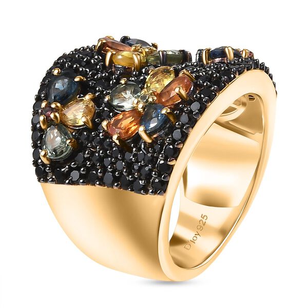 D'Joy Mehrfarbig Saphir, Schwarzer Spinell Ring 925 Silber 750 Gelbgold Vermeil (Gr&ouml;&szlig;e 20.00) ca. 5,71 ct image number 4