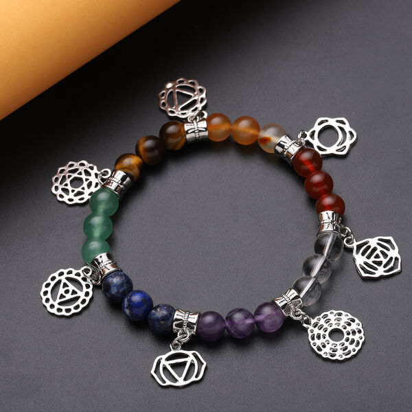 7 Chakra Charm-Armband mit mehrfarbigen Edelsteinen, ca. 18 cm, goldfarben ca. 71.50 ct image number 2