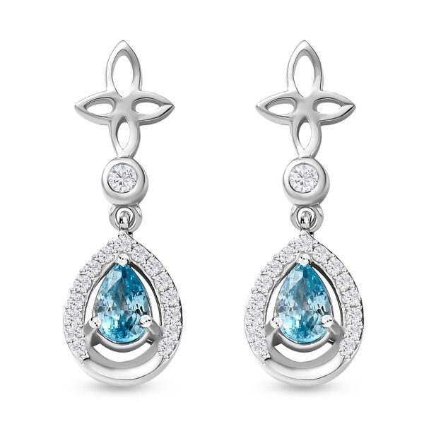 Kambodschanische, blaue und wei&szlig;e Zirkon Ohrringe, 925 Silber platiniert ca. 1.58 ct