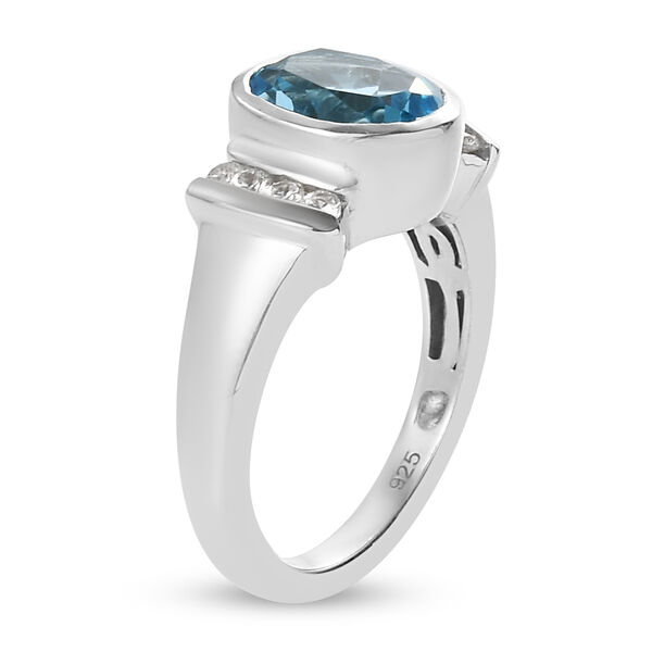 Schweizer Blautopas und Zirkon Ring 925 Silber Platin-&Uuml;berzug image number 5