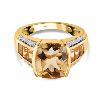 Citrin, Wei&szlig;er Zirkon Ring, 925 Silber Gelbgold Vermeil, (Gr&ouml;&szlig;e 17.00) ca. 5.99 ct