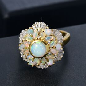 Ballerina Bloom AA Natürlicher, äthiopischer Welo Opal Ring 925 Silber 750 Gelbgold Vermeil (Größe 17.00) ca. 3.11 ct