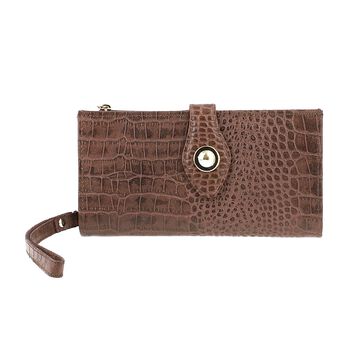 Kroko-gepr&auml;gte Geldb&ouml;rse aus 100% echtem Leder mit RFID Schutz, 19x11.4x1.3cm, Braun