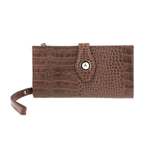 Echtleder Brieftasche mit Kroko-Prägung und RFID-Schutz, braun image number 0