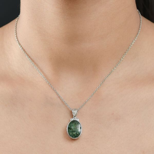 Smaragd-Matrix Anh&auml;nger mit 316L Edelstahlkette 50 cm, 950 Kupfer ca. 4.10 ct image number 3