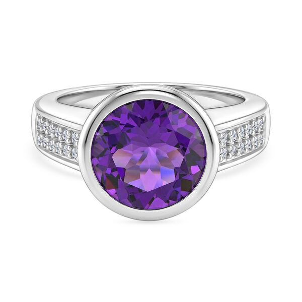 Lusaka Amethyst und Zirkon Ring 925 Silber platiniert  ca. 3,71 ct