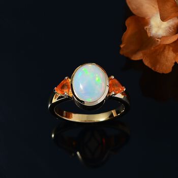 Nat&uuml;rlicher, &auml;thiopischer Welo Opal, Feueropal Ring 925 Silber 750 Gelbgold Vermeil (Gr&ouml;&szlig;e 21.00) ca. 2.02 ct