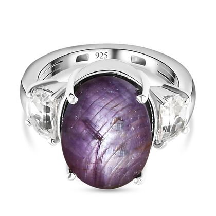 Sternrubin und weißer Zirkon-Ring, 925 Silber platiniert  ca. 10,71 ct