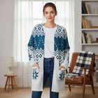 Extra-Weich Winter-Cardigan mit Taschen, Strick, Langarm, Offene Vorderseite, Einheitsgröße, Weiß und blau