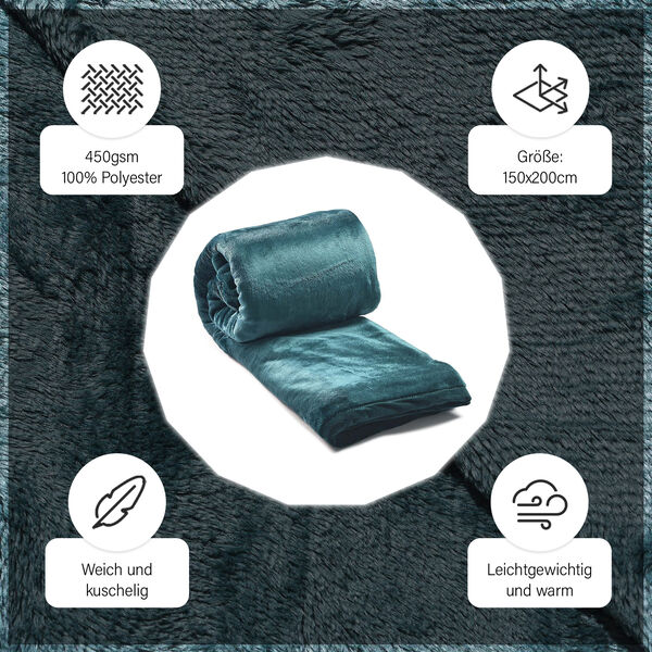 Premium Kuscheldecke aus 100% Mikrofaser, 450 gsm, Größe: 150x220 cm, blaugrün image number 12