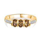 AA Natürlicher goldener Tansanit, Weißer Zirkon Ring 925 Silber 750 Gelbgold Vermeil (Größe 21.00) ca. 0,85 ct