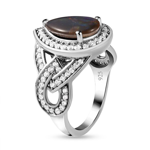 Kanadischer Ammolit und weißer Zirkon Ring, 925 Silber platiniert, ca. 3.30 ct image number 5