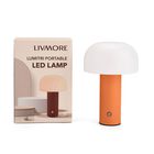 LED-Tischlampe, wiederaufladbar, Pilzform, 3 Lichtfarben, 12,5x20,5 cm, Orange